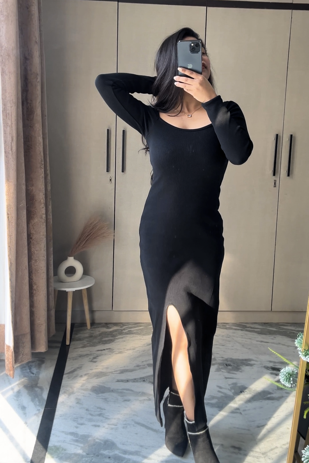 Black Rib-Knit Slit Dress Sush Vogue Black Rib-Knit Slit Dress Sush Vogue