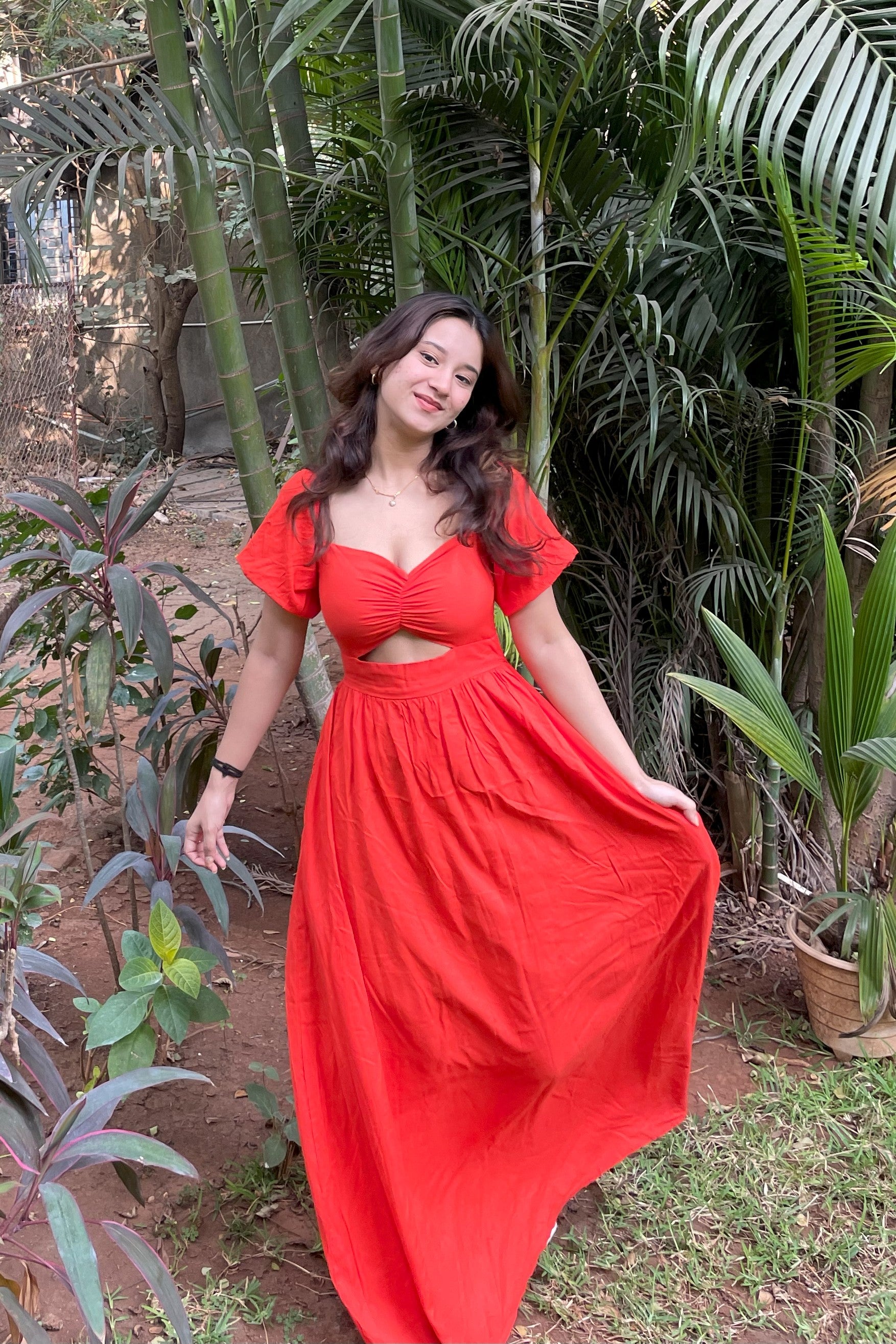 red and orange maxi dress Rawya Red Orange Strapless Maxi Dress and Scarf Set