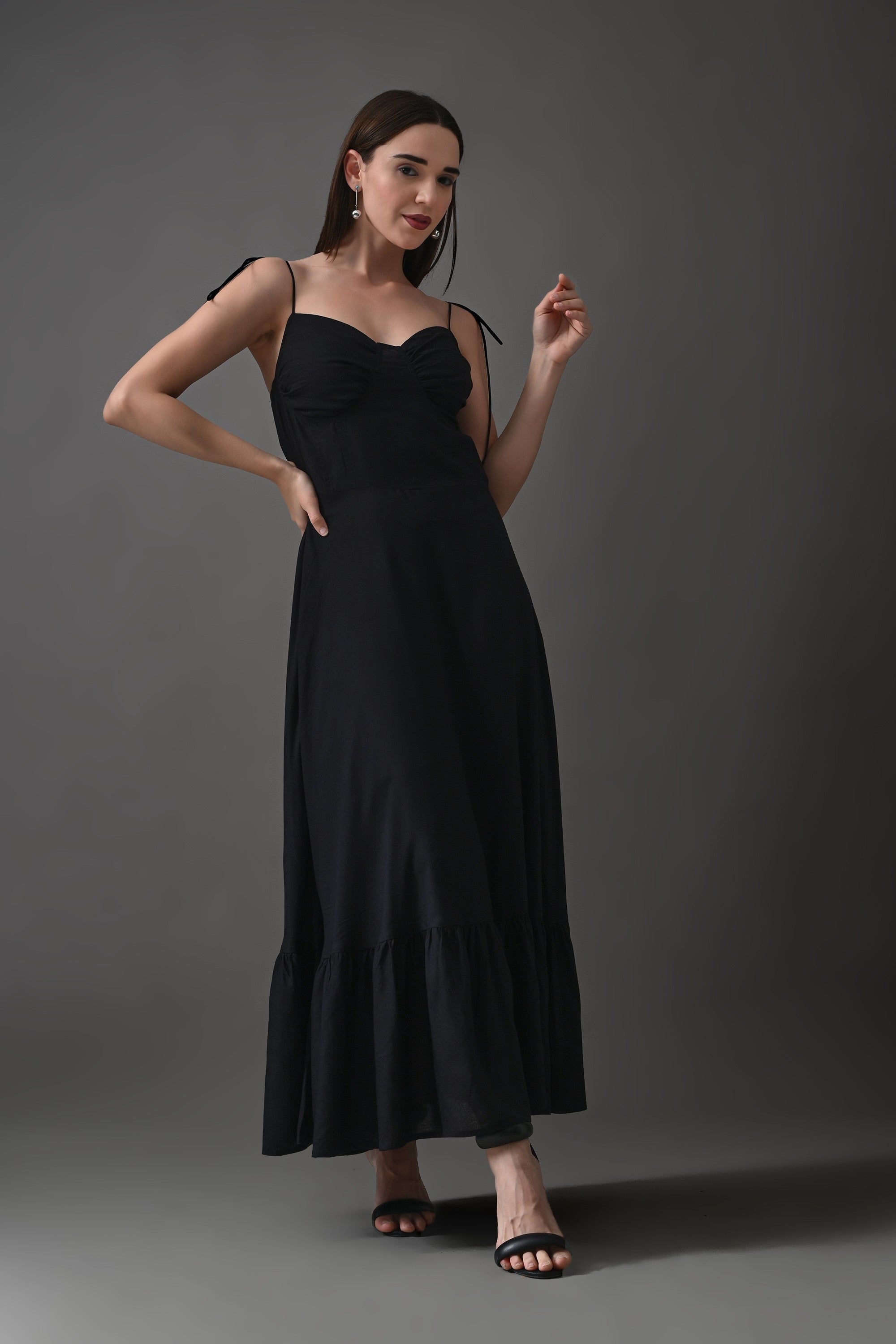Black Tie Up Flare Dress