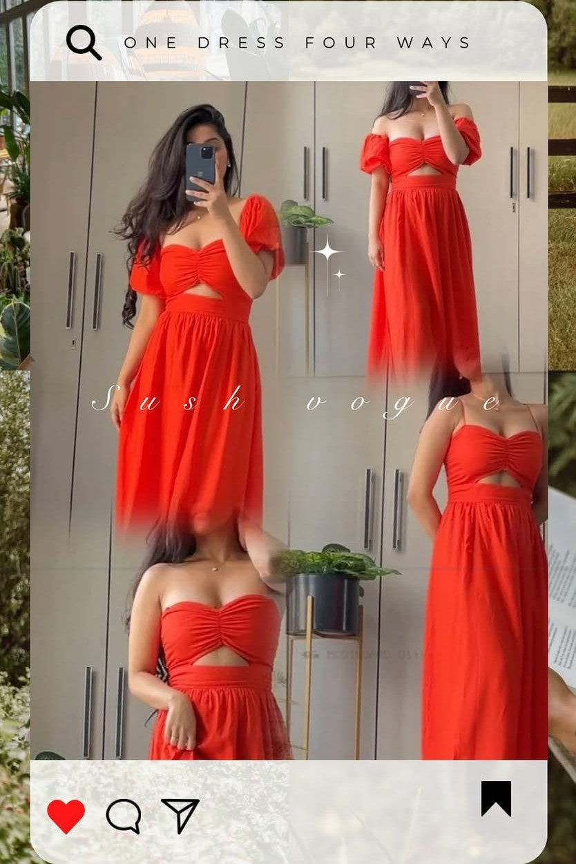 Orange Maxi Dress - Removable Sleeves + Attached Straps
