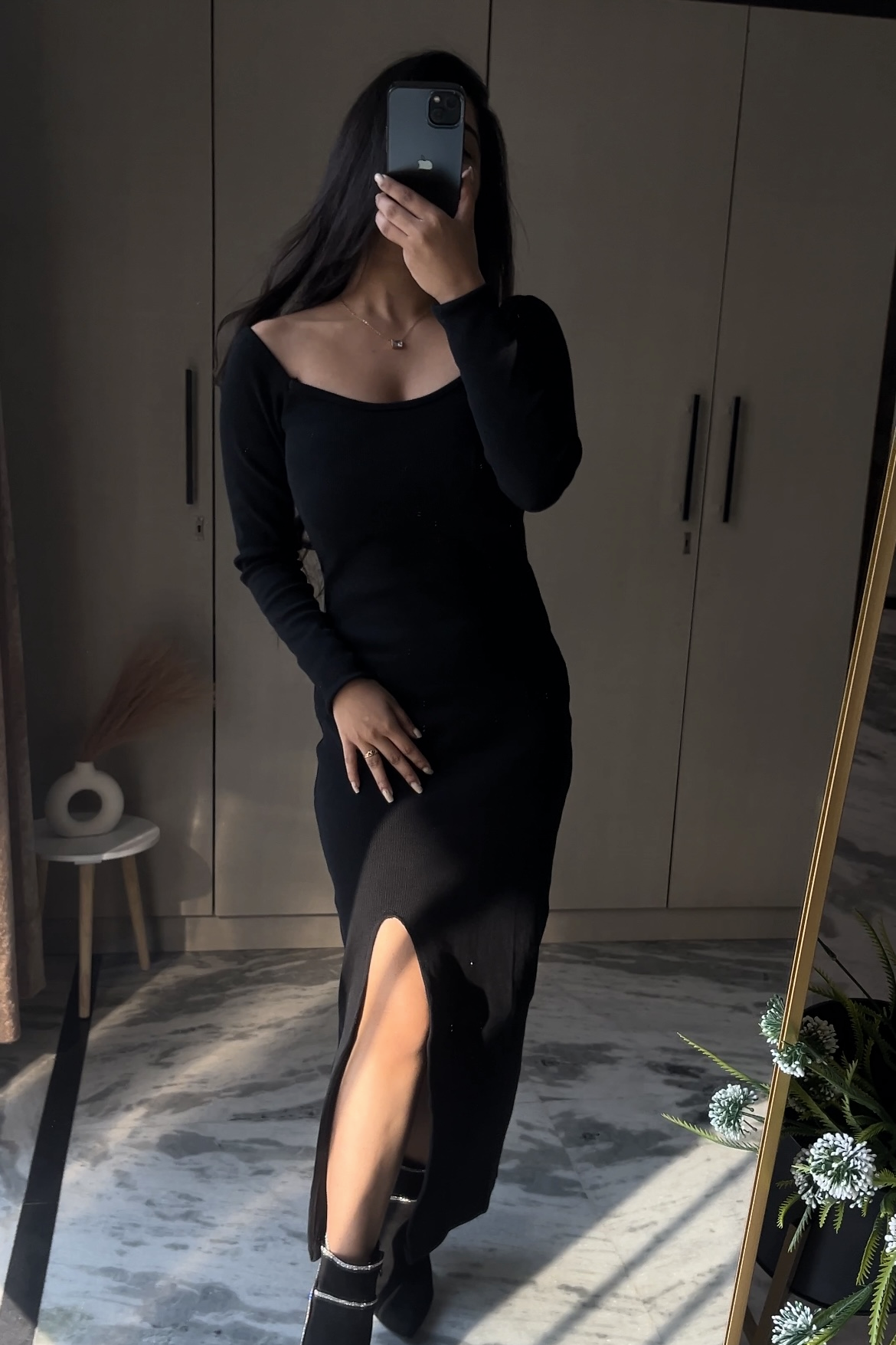 Black Rib-Knit Slit Dress Sush Vogue Black Rib-Knit Slit Dress Sush Vogue