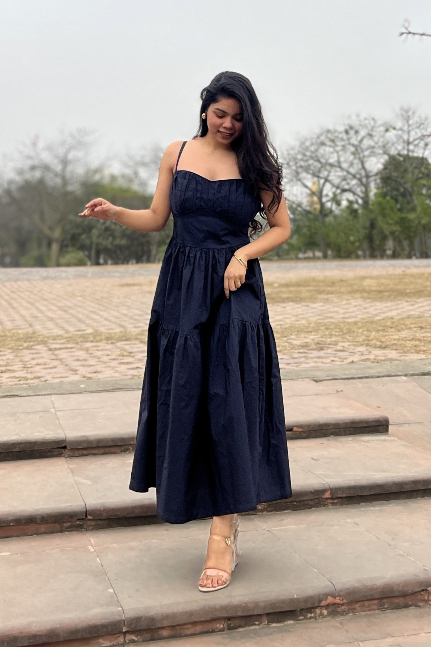 Dark Navy Blue Two - Tier Dress Sush Vogue Dark Navy Blue Two - Tier Dress Sush Vogue