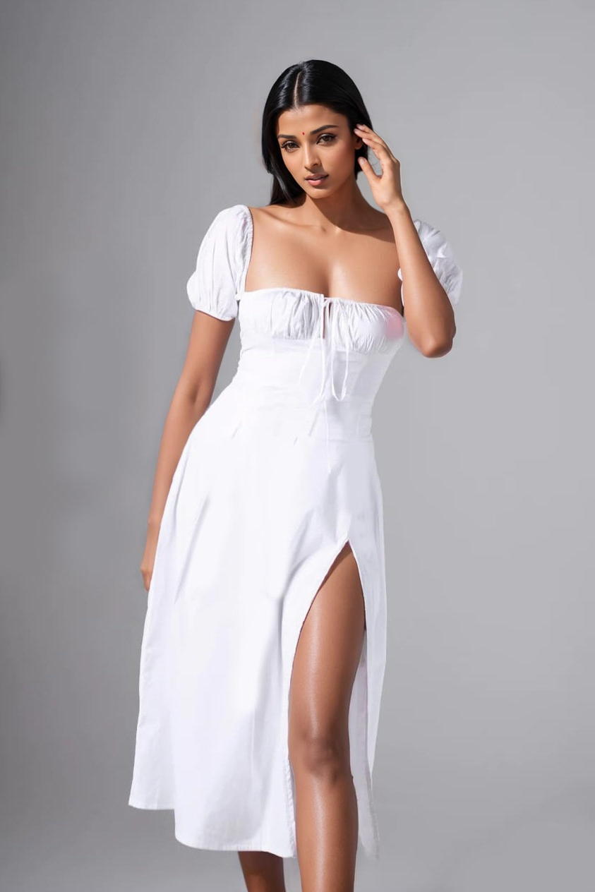 White Maxi Bustier Flared Dress